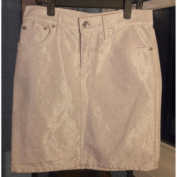 Vintage Y2K Ralph Lauren Metallic Denim Mini Skirt 90's Shimmer Made In The USA. - Picture 1 of 7